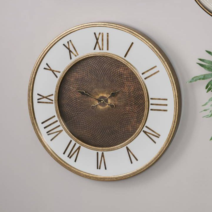 Antique Gold Wood and Mirror Geo Print Wall Clock
