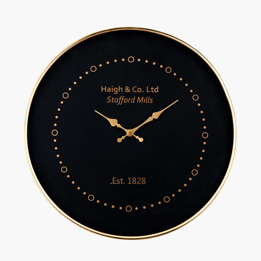 Black Face and Antique Brass Metal Wall Clock