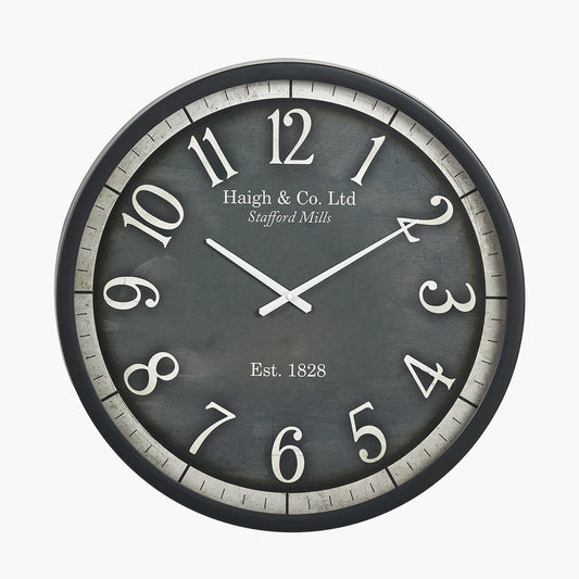 Black Wood Effect Black Faced Round Wall Clock