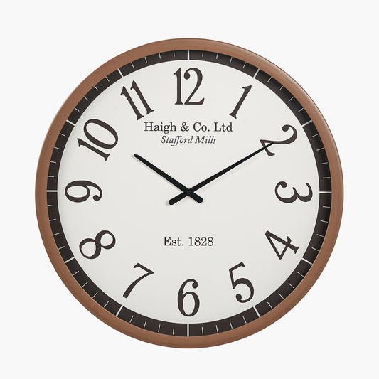 Dark Wood Effect White Faced Round Wall Clock