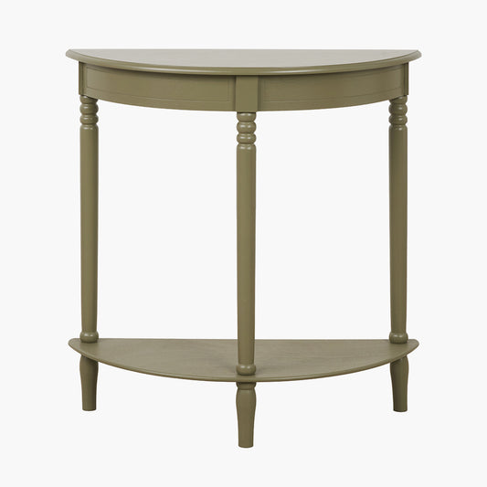 Heritage Olive Pine Wood Half Moon Console Table