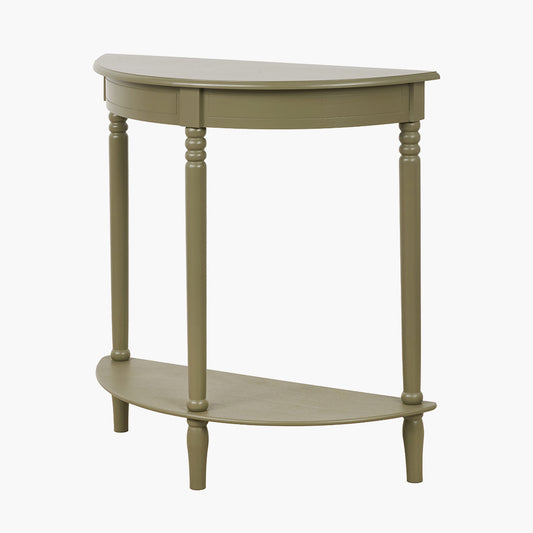 Heritage Olive Pine Wood Half Moon Console Table