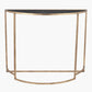 Veneziano Antique Gold Metal and Black Glass Half Moon Console Table