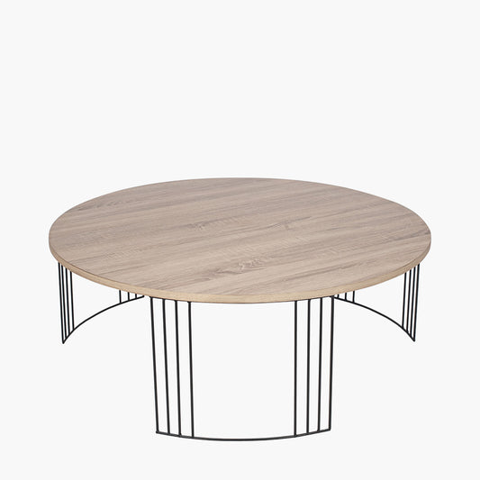 Atri Dark Oak Wood Veneer and Black Metal Coffee Table