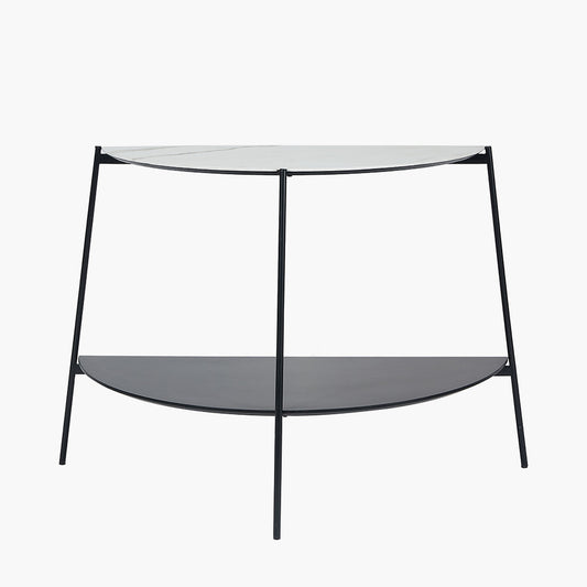 Marchello White Marble Veneer and Black Metal Console Table