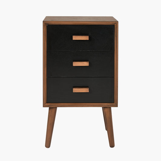 Klee Black Pine Wood 3 Drawer Bedside