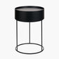 Hugo Black Wood Veneer and Black Metal Storage Table