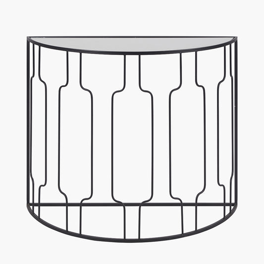 Caprisse Mirrored Glass and Graphite Metal Half Moon Console Table