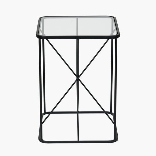 Roxy Glass and Black Metal Side Table