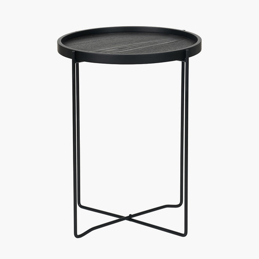 Voss Black Wood Veneer and Black Metal Side Table