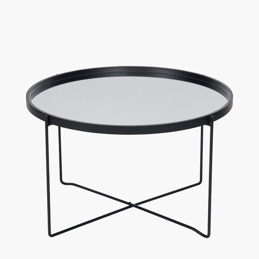 Voss Mirrored Glass and Black Wood Veneer Coffee Table