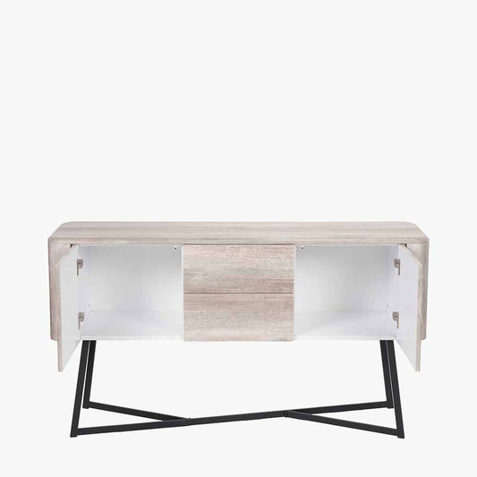 Ukiah Grey Oak Veneer and Black Metal 2 Door 2 Drawer Sideboard