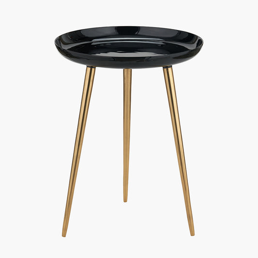 Seline Black Enamel and Gold Metal Side Table