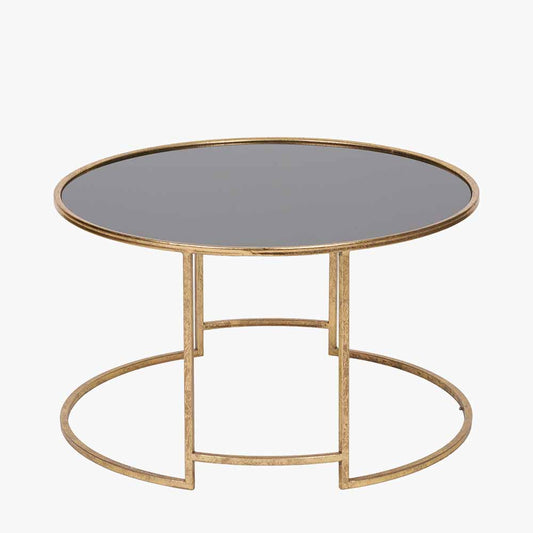 Veneziano Antique Gold Metal and Black Glass Coffee Table