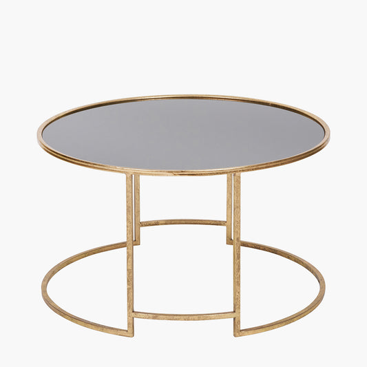 Veneziano Antique Gold Metal and Black Glass Coffee Table