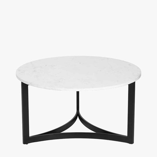 Hendrick White Marble and Black Metal Coffee Table