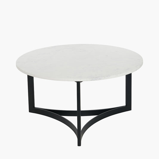 Hendrick White Marble and Black Metal Coffee Table