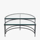 Marazzi S/2 Bevelled Glass and Black Metal Half Moon Coffee Tables