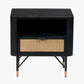 Fiji Black Acacia Wood and Natural Rattan 1 Drawer 1 Shelf Unit