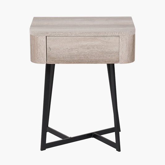 Ukiah Grey Oak Veneer and Black Metal 1 Drawer Unit
