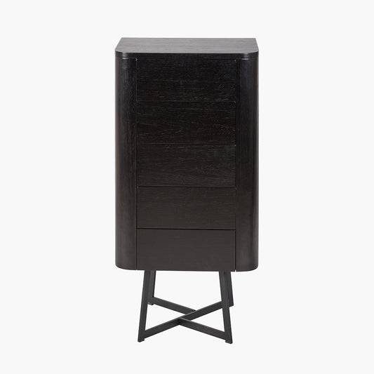 Ukiah Black Ash Veneer and Black Metal 5 Drawer Tall Boy