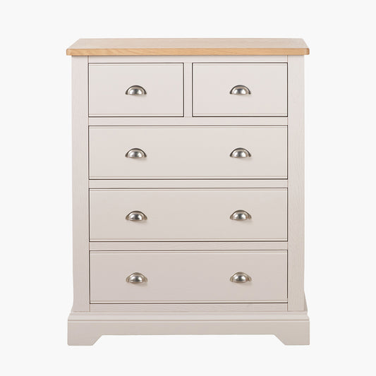 Fairford Parchment White Pine and Oak Wood 5 Drawer Unit