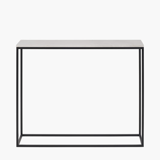 Kalani White Marble and Black Metal Rectangular Console Table