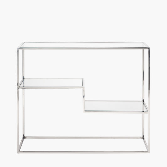 Aleandra Clear Glass and Silver Metal Console Table