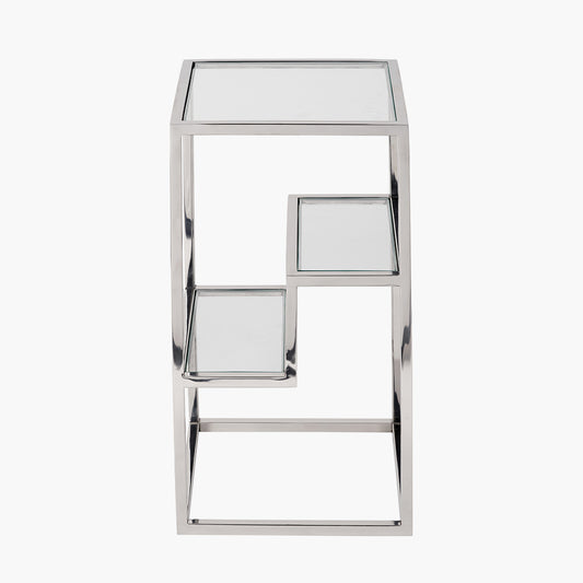 Aleandra Clear Glass and Silver Metal Side Table