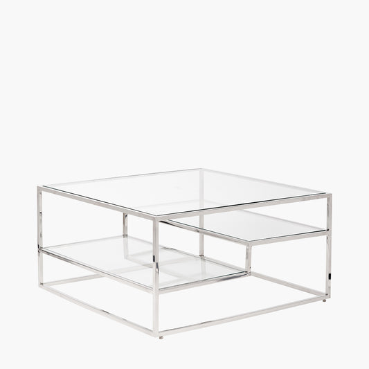 Aleandra Clear Glass and Silver Metal Coffee Table