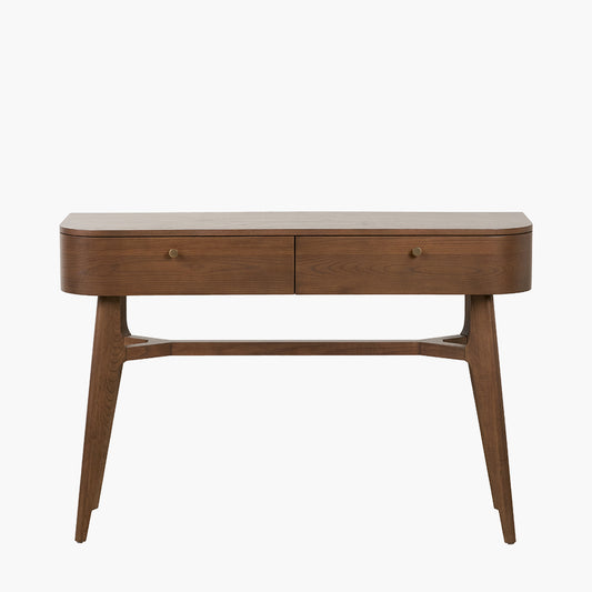 Elias Dark Ash Wood Retro 2 Drawer Console Table