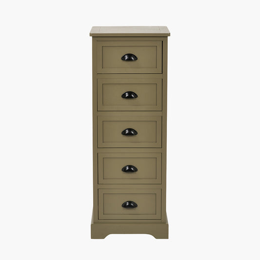 Croft Olive Pine Wood 5 Drawer Unit