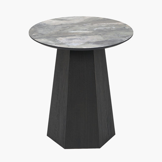 Myana Jade Marble Effect and Dark Brown Oak Veneer Side table