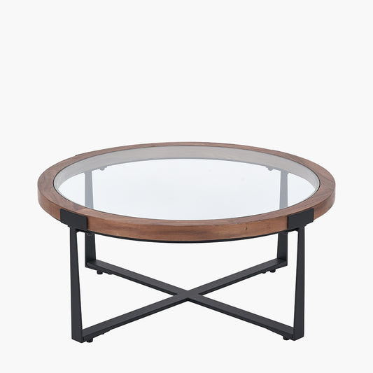 Vermont Clear Glass and Light Walnut Wood Veneer Coffee Table