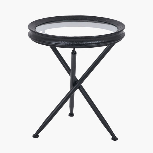 Elwood Clear Glass and Black Fir Wood Effect Side Table