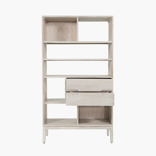 Gio White Sand Acacia Wood 2 Drawer, 7 Niche Shelf Unit