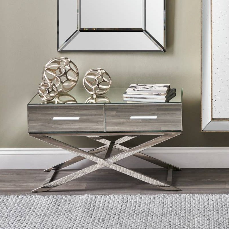 Rocco Silver Mirrored Glass and Metal Coffee Table