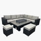 6-Piece Outdoor Rattan Sectional Sofa Set with Fire Pit Table – Wicker Patio Furniture Set with Cushions, Ottomans & Propane Fire Pit – All-Weather Garden Furniture Set