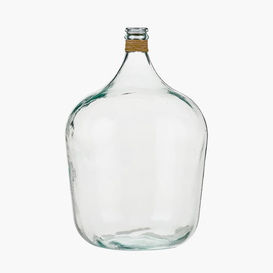Clear Recycled Large Bottle Vase With A Raffia Wrapped Neck
