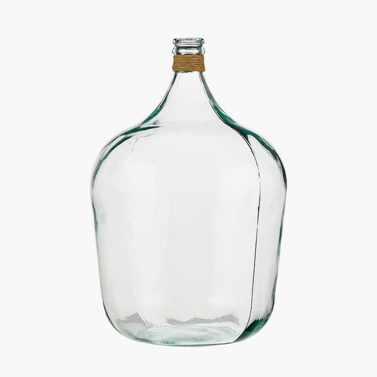 Clear Recycled Large Bottle Vase With A Raffia Wrapped Neck