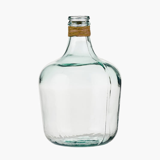 Clear Recycled Medium Bottle Vase With A Raffia Wrapped Neck