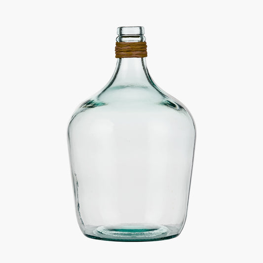 Clear Recycled Small Bottle Vase With A Raffia Wrapped Neck