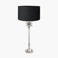 Trafalgar Nickel Metal Palm Tree Table Lamp Base with Harry 30cm Black Cotton Mix Cylinder Lampshade
