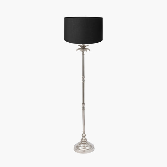 Trafalgar Nickel Metal Palm Tree Floor Lamp Base with Harry 45cm Black Cotton Mix Cylinder Lampshade