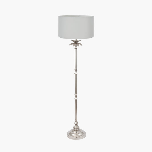 Trafalgar Nickel Metal Palm Tree Floor Lamp Base with Harry 45cm Ivory Cotton Mix Cylinder Lampshade