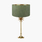 Trafalgar Gold Metal Palm Tree Table Lamp Base with Stellan 35cm Green Slubbed Silk Mix Gold Lined Cylinder Lampshade