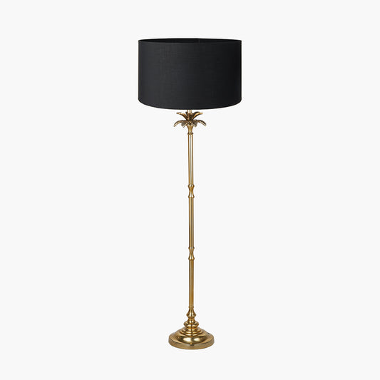 Trafalgar Gold Metal Palm Tree Floor Lamp Base with Harry 45cm Black Cotton Mix Cylinder Lampshade