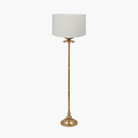 Trafalgar Gold Metal Palm Tree Floor Lamp Base with Henry 45cm White Handloom Cylinder Lampshade