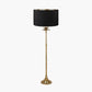 Trafalgar Gold Metal Palm Tree Floor Lamp Base with Stellan 45cm Black Slubbed Faux  Silk Gold Lined Cylinder Lampshade