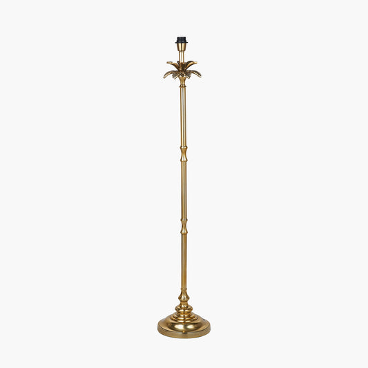 Trafalgar Gold Metal Palm Tree Floor Lamp Base with Stellan 45cm Green Slubbed Silk Mix Gold Lined Cylinder Lampshade
